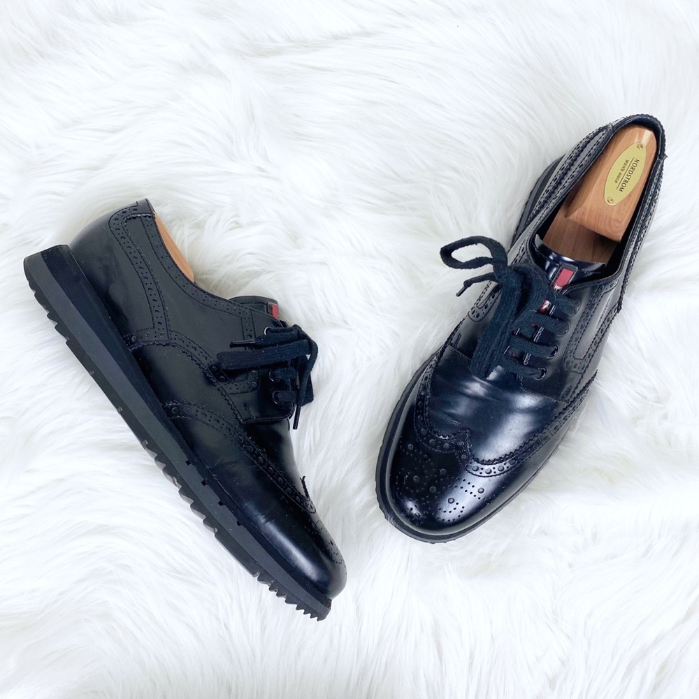 Prada Patent Leather Wingtip Brogue Dress Shoes